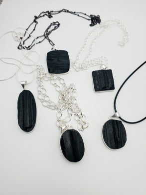 Raw Black Tourmaline Pendants
