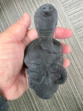 Obsidian Skull with Cobra